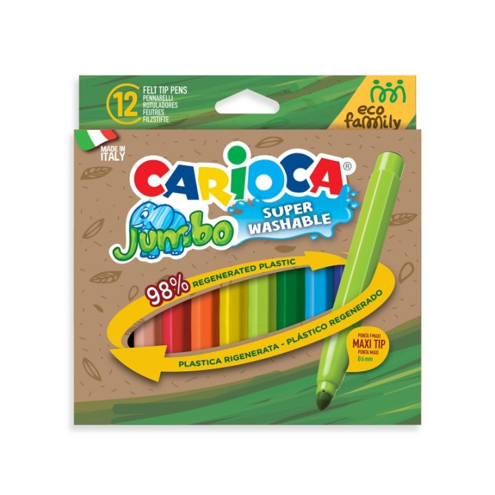 CARIOCA Eco Family Jumbo Maxi Tip Washable Felt Tip Pens - 12 Pieces