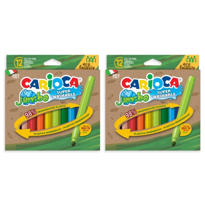 CARIOCA Eco Family Jumbo Maxi Tip Washable Felt Tip Pens, 12 Per Pack, 2 Packs