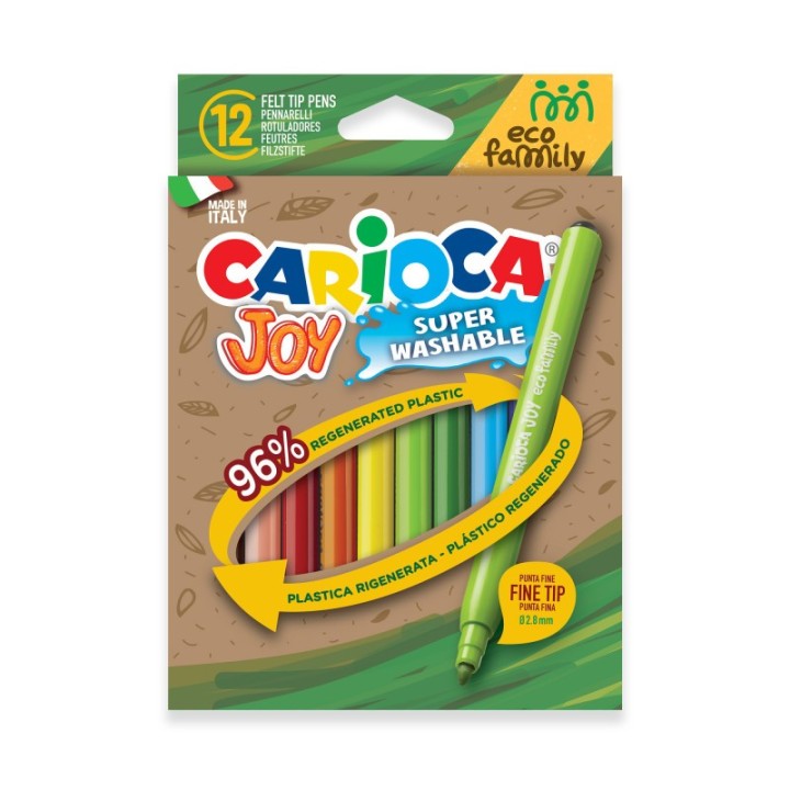 CARIOCA Eco Family Joy Fine Tip Washable Felt Tip Pens - 12 Pieces