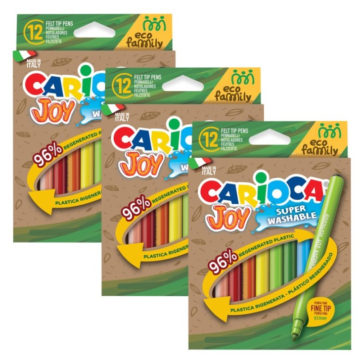 CARIOCA Eco Family Joy Fine Tip Washable Felt Tip Pens, 12 Per Pack, 3 Packs