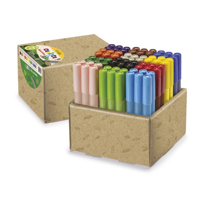 CARIOCA Eco Family Jumbo Maxi Tip Felt Tip Washable Pens School Box - 72 Pieces