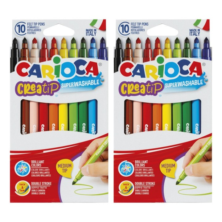 CARIOCA Creatip Medium Tip Washable Felt Tip Pens, 10 Per Pack, 2 Packs