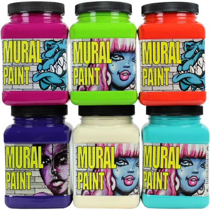 Chroma Mural Paint, Pint, 6 Bright Colors Set