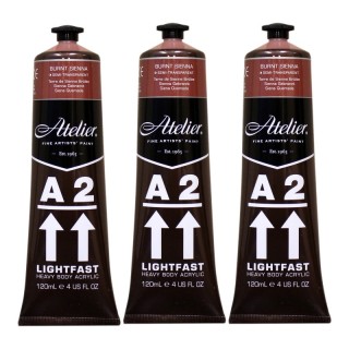 Atelier A2 Heavy Body Lightfast Artist Acrylic, 4 oz., Burnt Sienna, Pack of 3