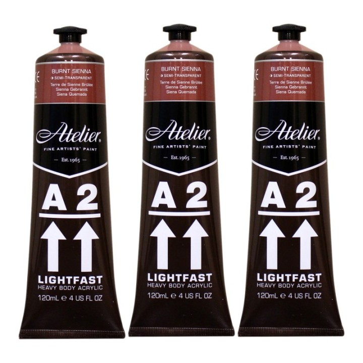 Atelier A2 Heavy Body Lightfast Artist Acrylic, 4 oz., Burnt Sienna, Pack of 3