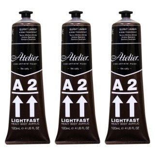 Atelier A2 Heavy Body Lightfast Artist Acrylic, 4 oz., Burnt Umber, Pack of 3