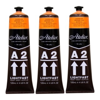 Atelier A2 Heavy Body Lightfast Artist Acrylic, 4 oz., Cadmium Orange Hue, Pack of 3