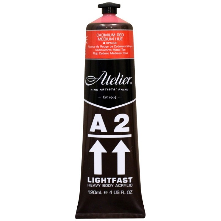 Atelier A2 Heavy Body Lightfast Artist Acrylic, 4 oz., Cadmium Red Medium Hue