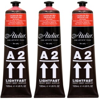 Atelier A2 Heavy Body Lightfast Artist Acrylic, 4 oz., Cadmium Red Medium Hue, Pack of 3