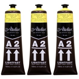 Atelier A2 Heavy Body Lightfast Artist Acrylic, 4 oz., Cadmium Yellow Light Hue, Pack of 3