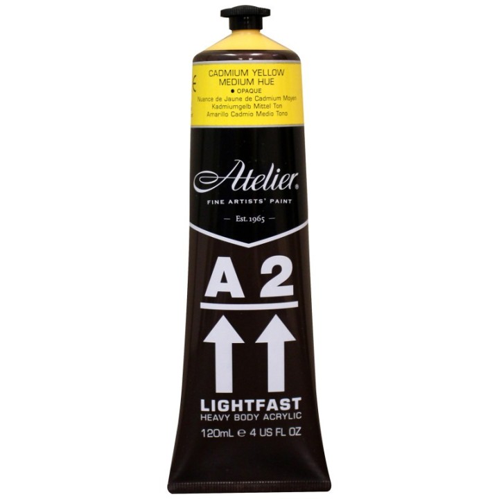 Atelier A2 Heavy Body Lightfast Artist Acrylic, 4 oz., Cadmium Yellow Medium Hue