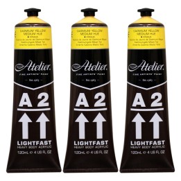 Atelier A2 Heavy Body Lightfast Artist Acrylic, 4 oz., Cadmium Yellow Medium Hue, Pack of 3