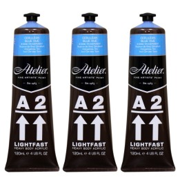 Atelier A2 Heavy Body Lightfast Artist Acrylic, 4 oz., Cerulean Blue Hue, Pack of 3