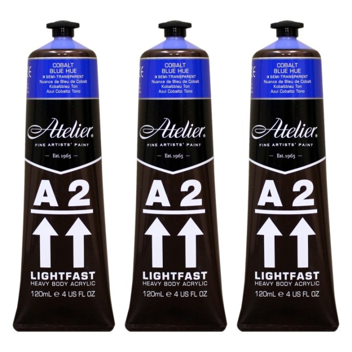 Atelier A2 Heavy Body Lightfast Artist Acrylic, 4 oz., Cobalt Blue Hue, Pack of 3