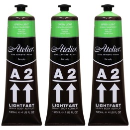 Atelier A2 Heavy Body Lightfast Artist Acrylic, 4 oz., Green Light, Pack of 3
