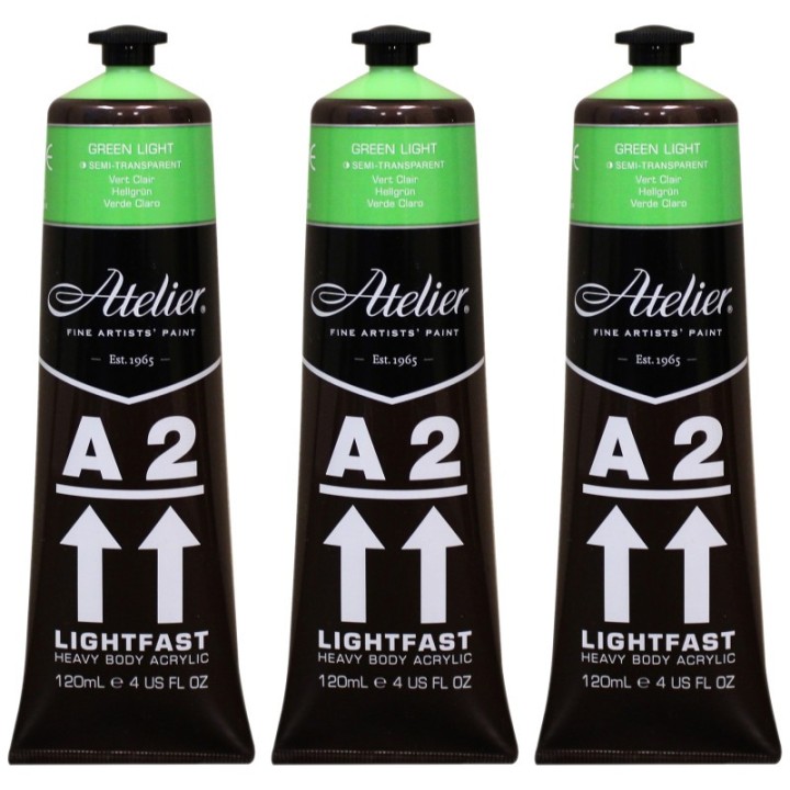Atelier A2 Heavy Body Lightfast Artist Acrylic, 4 oz., Green Light, Pack of 3