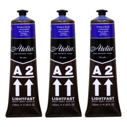 Atelier A2 Heavy Body Lightfast Artist Acrylic, 4 oz., Pthalo Blue, Pack of 3