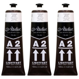 Atelier A2 Heavy Body Lightfast Artist Acrylic, 4 oz., Titanium White, Pack of 3