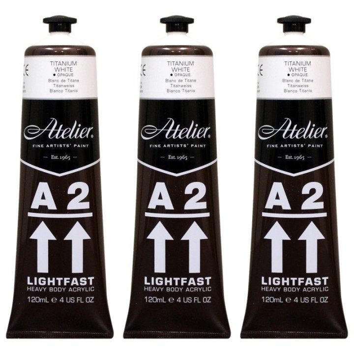 Atelier A2 Heavy Body Lightfast Artist Acrylic, 4 oz., Titanium White, Pack of 3