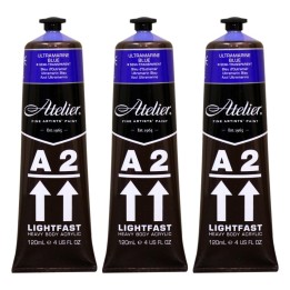 Atelier A2 Heavy Body Lightfast Artist Acrylic, 4 oz., Ultramarine Blue, Pack of 3