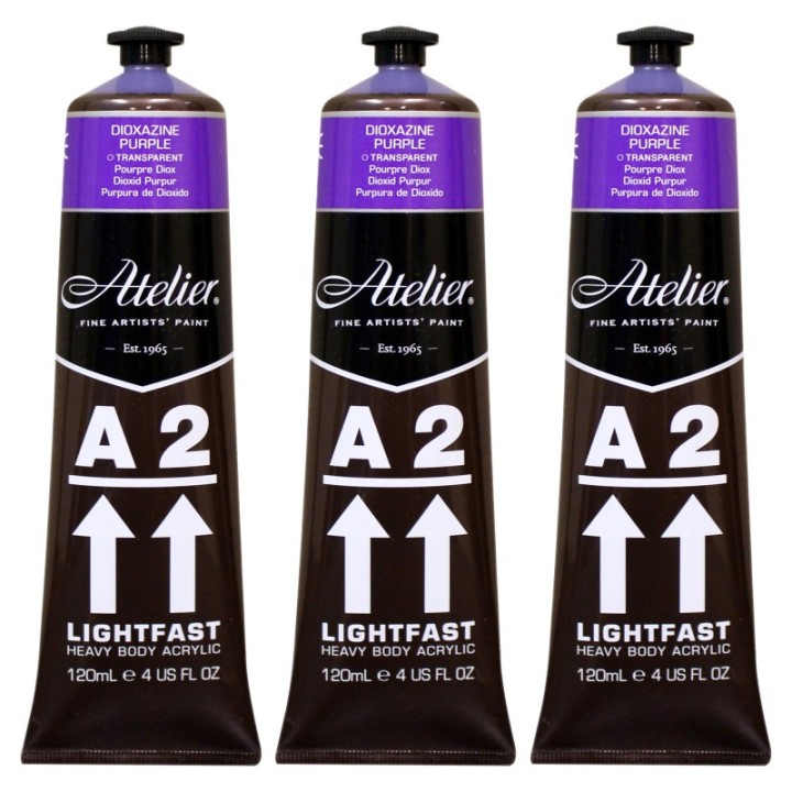 Atelier A2 Heavy Body Lightfast Artist Acrylic, 4 oz., Dioxazine Purple Hue, Pack of 3