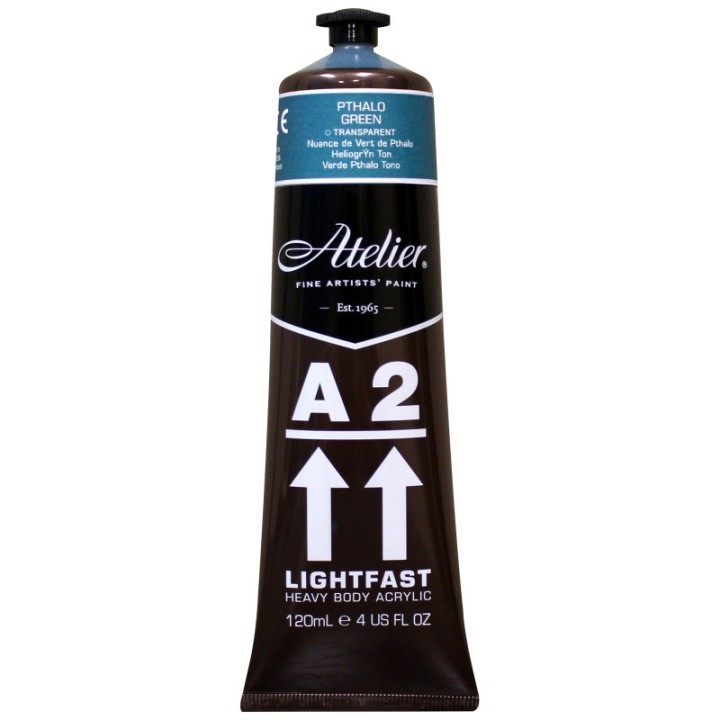 Atelier A2 Heavy Body Lightfast Artist Acrylic, 4 oz., Pthalo Green Hue
