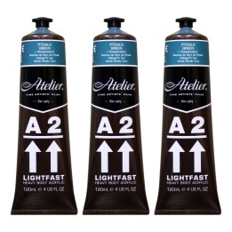 Atelier A2 Heavy Body Lightfast Artist Acrylic, 4 oz., Pthalo Green Hue, Pack of 3
