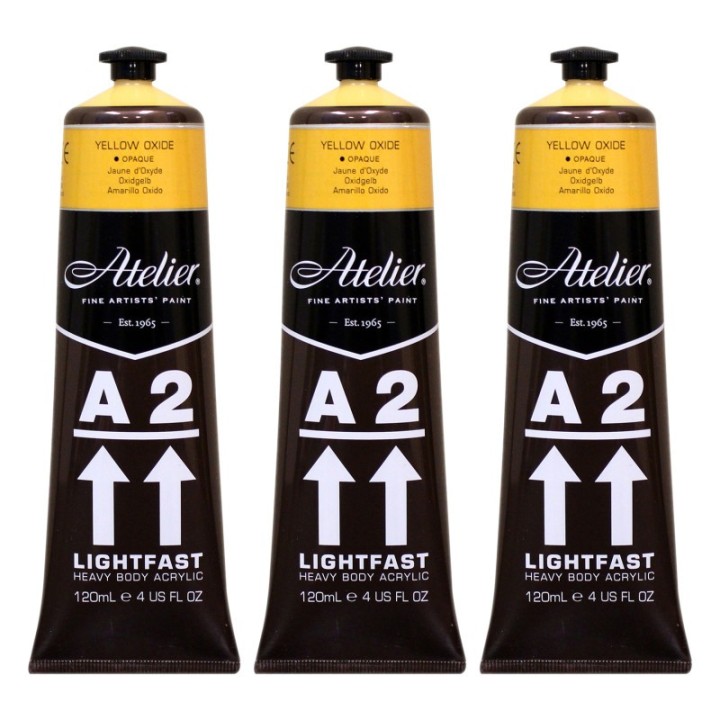 Atelier A2 Heavy Body Lightfast Artist Acrylic, 4 oz., Yellow Oxide, Pack of 3