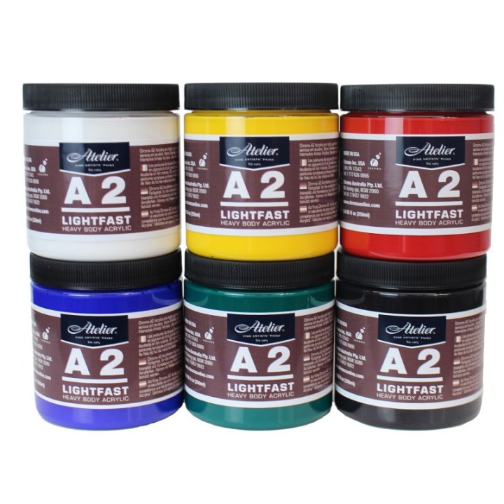 Atelier A2 Heavy Body Lightfast Artist Acrylic, 237 ml Jars, 6 Color Set