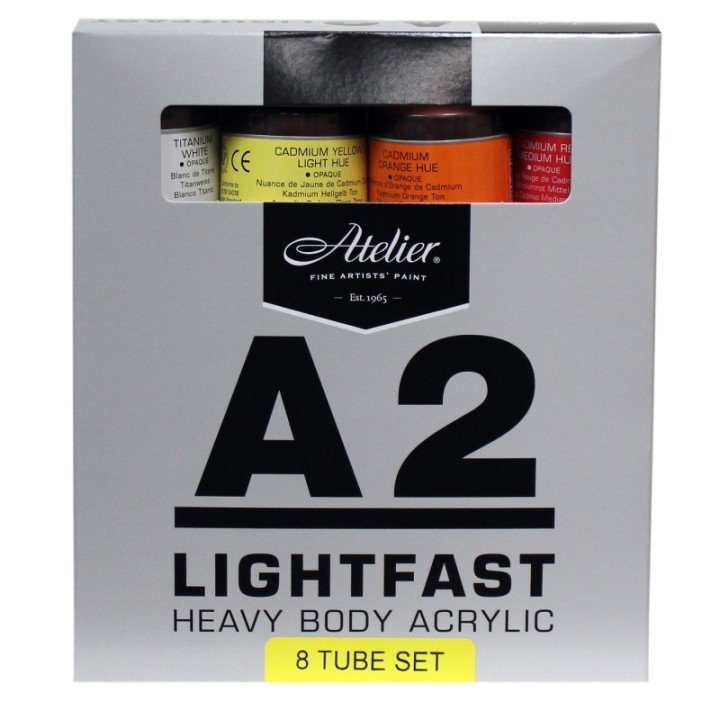 Atelier A2 Heavy Body Lightfast Artist Acrylic, 120 ml Tubes, 8 Color Set