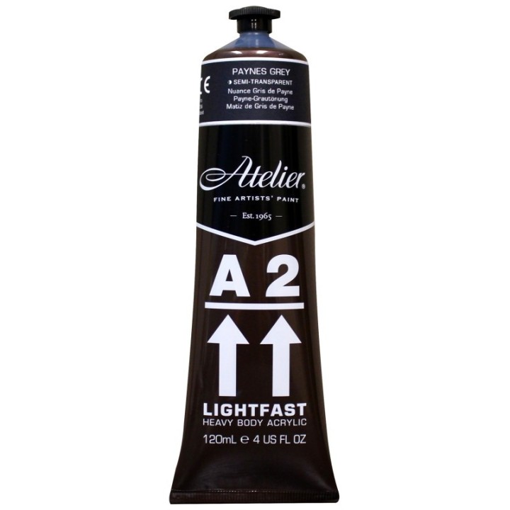Atelier A2 Heavy Body Lightfast Artist Acrylic, 4 oz., Paynes Grey Hue