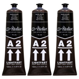 Atelier A2 Heavy Body Lightfast Artist Acrylic, 4 oz., Mars Black, Pack of 3