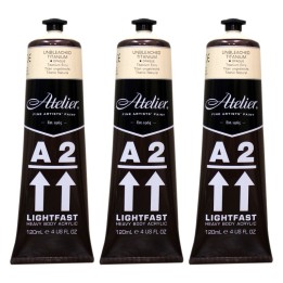 Atelier A2 Heavy Body Lightfast Artist Acrylic, 4 oz., Unbleached Titanium, Pack of 3