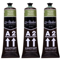 Atelier A2 Heavy Body Lightfast Artist Acrylic, 4 oz., Olive Green Hue, Pack of 3