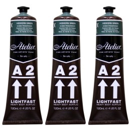 Atelier A2 Heavy Body Lightfast Artist Acrylic, 4 oz., Hookers Green Hue (Forest Green Hue), Pack of 3
