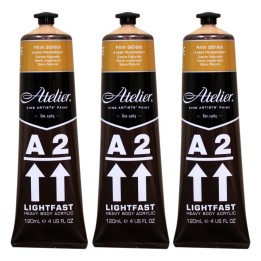 Atelier A2 Heavy Body Lightfast Artist Acrylic, 4 oz., Raw Sienna, Pack of 3
