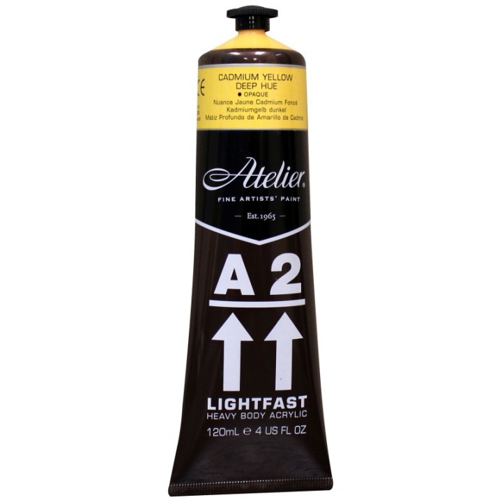 Atelier A2 Heavy Body Lightfast Artist Acrylic, 4 oz., Cadmium Yellow Deep Hue