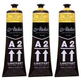 Atelier A2 Heavy Body Lightfast Artist Acrylic, 4 oz., Cadmium Yellow Deep Hue, Pack of 3