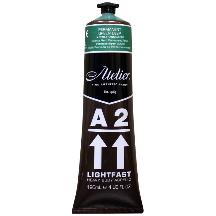 Atelier A2 Heavy Body Lightfast Artist Acrylic, 4 oz., Permanent Green Deep Hue