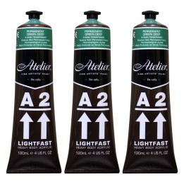 Atelier A2 Heavy Body Lightfast Artist Acrylic, 4 oz., Permanent Green Deep Hue, Pack of 3
