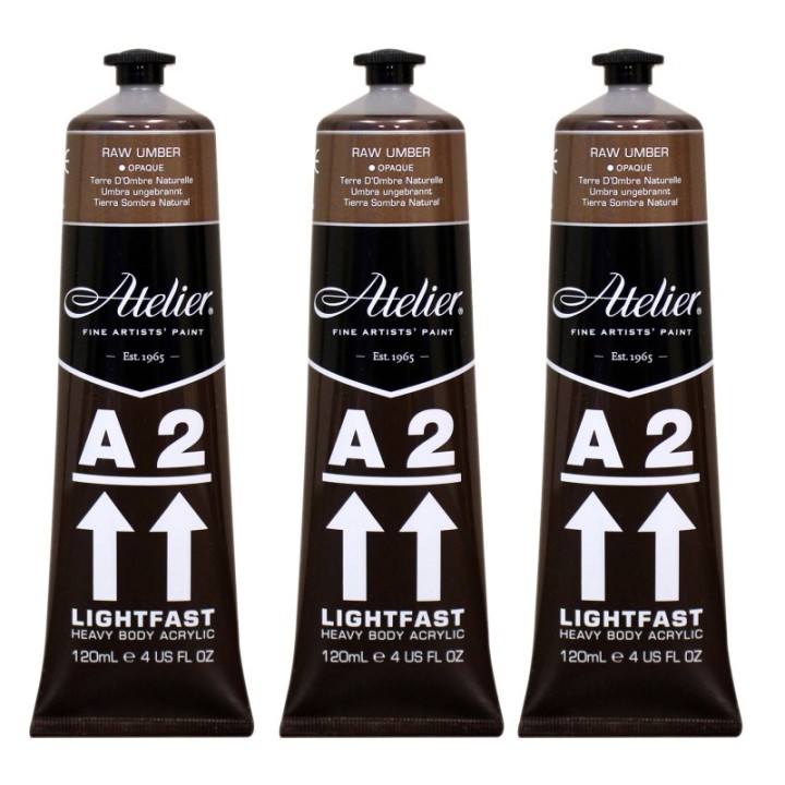 Atelier A2 Heavy Body Lightfast Artist Acrylic, 4 oz., Raw Umber, Pack of 3