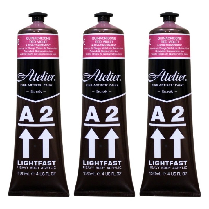 Atelier A2 Heavy Body Lightfast Artist Acrylic, 4 oz., Quinacridone Red Violet Hue, Pack of 3