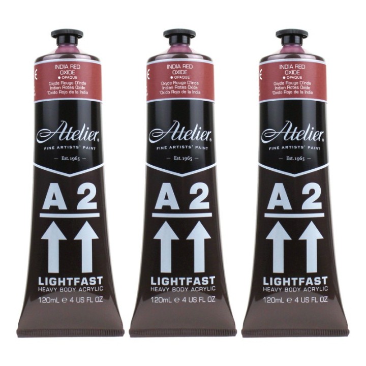 Atelier A2 Heavy Body Lightfast Artist Acrylic, 4 oz., India Red Oxide, Pack of 3