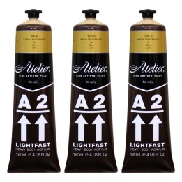 Atelier A2 Heavy Body Lightfast Artist Acrylic, 4 oz., Gold, Pack of 3