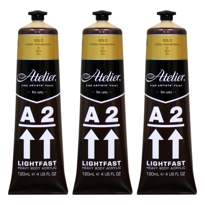 Atelier A2 Heavy Body Lightfast Artist Acrylic, 4 oz., Gold, Pack of 3