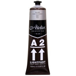 Atelier A2 Heavy Body Lightfast Artist Acrylic, 4 oz., Silver