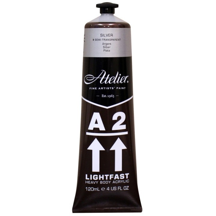 Atelier A2 Heavy Body Lightfast Artist Acrylic, 4 oz., Silver