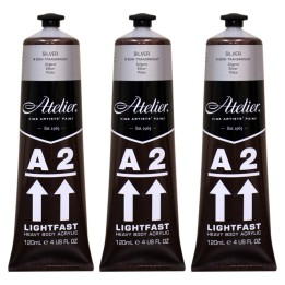 Atelier A2 Heavy Body Lightfast Artist Acrylic, 4 oz., Silver, Pack of 3