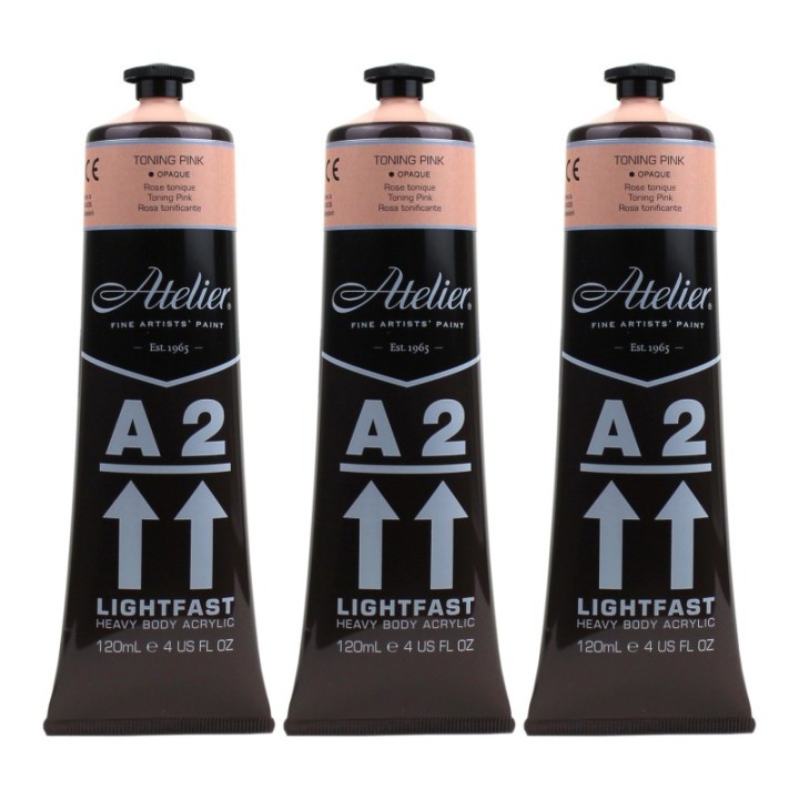 Atelier A2 Heavy Body Lightfast Artist Acrylic, 4 oz., Toning Pink, Pack of 3