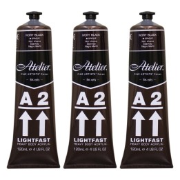 Atelier A2 Heavy Body Lightfast Artist Acrylic, 4 oz., Ivory Black, Pack of 3